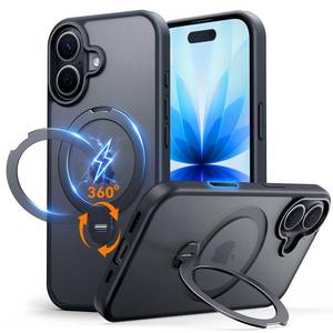 lot 1019 image: Peerock for iPhone 17 Case with 360° Spin Magnetic Stand, Camera Control Button, Fit for MagSafe, Military Drop Protection, Protective Slim Phone Cover for iPhone17 with Ring Kickstand, 6.3, Black - Retail $19