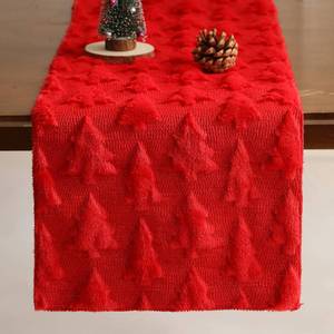 lot 1022 image: WKJZH Christmas Tbale Runner 13x72 Inch Soft Plush Faux Fur Jacquard Red Big Small Christmas Tree Table Runner, Seasonal Autumn Kitchen Dining Table Decoration for Home Party Decor ZR003C72 - Retail $16