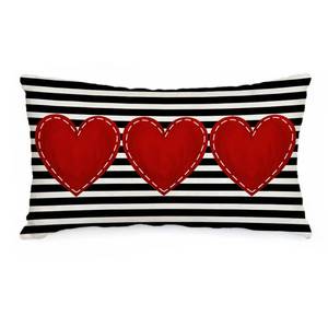 lot 1023 image: AACORS Valentines Day Pillow Cover 12X20 Inch Striped Red Heart Decorations Farmhouse Cushion Case for Sofa Couch Decor - Retail $13