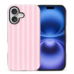 lot 1024 image: WANKBLC Compatible with iPhone 17 Matte Case for Girl Boy Full Body Design Soft Silicone Drop Shock Scratch Protection Crazy Pattern Cream and Pink Stripes Geometric Vertical Line - Retail $17