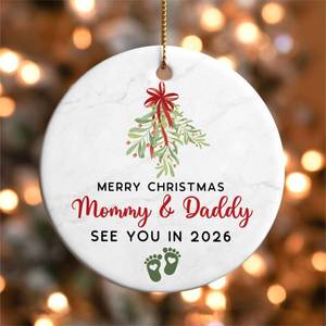 lot 1028 image: Expecting Baby Ornament, Baby Pregnancy Announcement See You in 2026 Ceramic Ornament, New Parents to Be Gifts, Baby First Christmas Ornament, Gifts for Expecting Parents Mom to be, Husband, Family - Retail $7