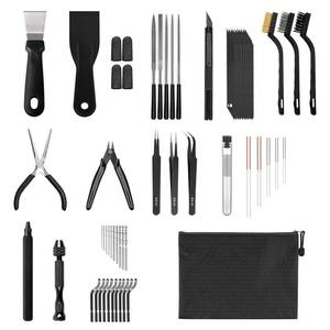 lot 1032 image: 63 Pcs 3D Printer Tools, 3D Printing Tool Kit Including Deburring Tool, Nozzle Cleaning Tools, Metal Files, Brushes, Hand Drill, Wire Cutter, Tweezers for 3D Print Removing, Cleaning - Retail $33