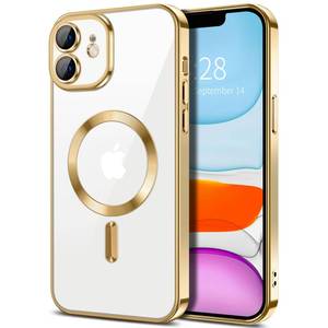 lot 1037 image: Hython Magnetic Clear for iPhone 11 Case with Camera Lens Protector Compatible with MagSafe Luxury Plating Edge Slim Soft TPU Cover Protective Phone Case for iPhone 11 6.1, Gold - Retail $13