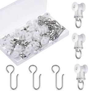 lot 1041 image: Barydat 40 Set Curtain Track Roller Hooks 0.59 inch Diameter Curtain Rail Ceiling Gliders Set Dual Wheel Roller Carriers for Ceiling Mounted Track with Stainless Steel Hooks - Retail $17