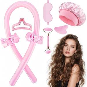 lot 1045 image: Heatless Curls Overnight,Heatless Hair Curler Curling Set,No Heat Hair Curlers to Sleep in with Clips & Scrunchies for All Hair Types,Pink - Retail $12