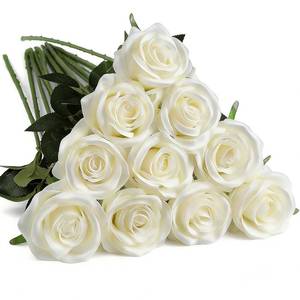 lot 1048 image: Nubry Artificial Silk Rose Flower Bouquet Lifelike White Fake Rose for Wedding Home Party Decoration Event Gift 10pcs (Off White) - Retail $13