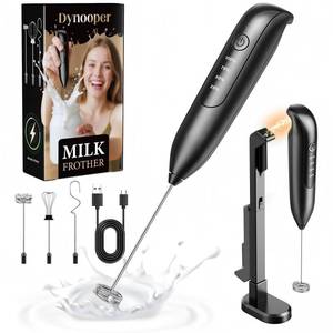 lot 1057 image: Dynooper Electric Milk Frother Handheld Rechargeable 3 in 1 - LED Digital Display with 3 Speeds Portable Stainless Steel Drink Foam Mixer for Milk Coffee, Lattes - Starlight Black