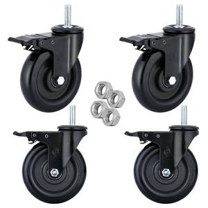 lot 1065 image: Stem Caster Wheels 5 inch Casters with Safety Dual Locking 1500Lbs Heavy Duty Threaded Stem Casters No Noise Swivel Castors with Brakes 12��-13x1.5�� - Retail $29