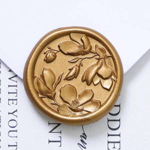 lot 1074 image: UNIQOOO Wax Seal Stickers - 3D Magnolia Wedding Invitation Envelope Botanical Seal Stickers, 50 Pcs Self- Adhesive Antique Gold Stickers, Perfect for Invitation, Christmas, Gift Wrapping, Party - Retail $12