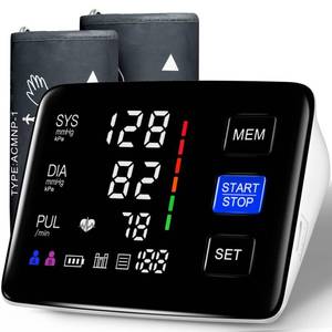 lot 1080 image: Blood Pressure Monitor, 9-17 & 13-21 Extra Large Blood Pressure Cuff Upper Arm, LED Color Backlit Screen Automatic Digital Blood Pressure Machine with USB Cable and 4 AAA Batteries - Retail $47