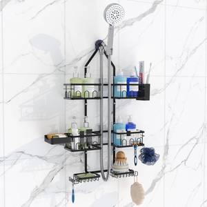 lot 1088 image: Dotpilgo Shower Caddy Hanging Upgraded Adjustable Rustproof Shower Caddy Shower Organizer for Over Handheld or Fixed Shower Heads with Hooks Soap Holder Toothbrush Holder - Retail $24