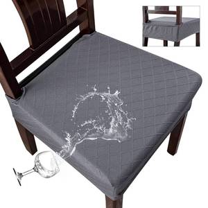 lot 1116 image: Genina Waterproof Seat Covers for Chairs,Set of 4 Dining Room Chair Seat Covers for Kitchen,Stretch Jacquard Removable Washable Dining Chair Slipcovers Protectors with Rear Covers, Dark Grey - Retail $26