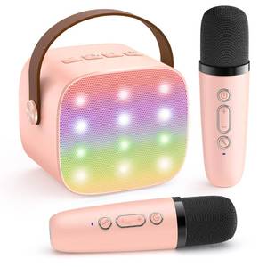 lot 1120 image: YLL Mini Karaoke Machine for Kids Adults, Portable Bluetooth Speaker with 2 Wireless Mics, Birthday Valentines Gifts Toys for Girls Ages 3, 4, 5, 6, 7, 8, 9, 10 Years Old Home Family Party (P-Ink) - Retail $21