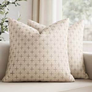 lot 1122 image: MIULEE Pack of 2 Decorative Burlap Linen Christmas Throw Pillow Covers Modern Farmhouse Pillowcases Rustic Woven Textured Cushion Cover for Sofa Couch Bed 16x16 Inch Beige - Retail $18