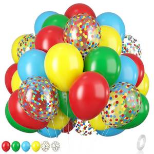 lot 1149 image: Red Yellow Blue Balloons, Rainbow Assorted Latex Balloons, 12inch Matte Blue Yellow Red Green Latex Balloons Colourful Confetti Star Balloons For Birthday Festival Carnival Circus Game Party Decor - Retail $9