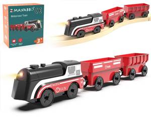 lot 1151 image: Battery Operated Train for Wooden Track, Motorized Train for Toddlers 3 Years Old, 3Pcs Trains Toy Set Electric Trains Compatible with Thomas, Brio, Chuggington, Melissa and Doug - Retail $14