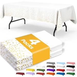 lot 1156 image: TWO PACK Niuara White and Gold Plastic Table Cloth - 2Pack 54 � 108 Rectangle Disposable Tablecloths for 6FT Tables, Table Cover for Party, Holiday & Gathering Use - Retail $9