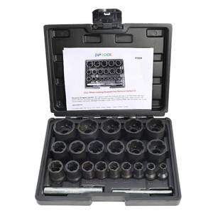 lot 1163 image: DPTOOL 22 Piece Bolt Nut Extractor Set, 12 and 38 Drive Impact Lug Nut Remover Socket Tool, Wheel Lock Removal Kit for Extracting Damaged, Stripped Frozen Nuts & Screws Twist Socket Set - Retail $52