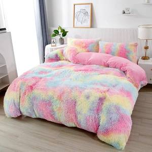 lot 1168 image: PERFEMET Pink Faux Fur Fluffy Comforter Twin 3-Piece Colorful Rainbow Plush Shaggy Bedding Sets for Girls Tie Dye Fuzzy Furry Comforter Set(Pink, Twin) - Retail $60