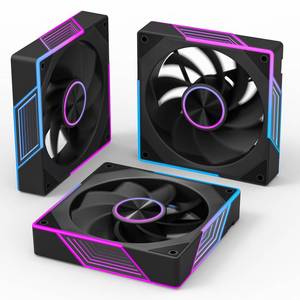 lot 1185 image: 120mm ARGB Case Fan - 3 Pack, PWM Silent Cooling Fan for PC, 1800 RPM Black Reverse Fan - Retail $35
