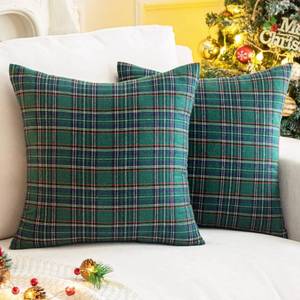 lot 1197 image: AQOTHES Pack of 2 Christmas Plaid Decorative Throw Pillow Covers Scottish Tartan Cushion Case for Farmhouse Home Holiday Decor Green and Blue, 18 x 18 Inches - Retail $16