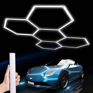 lot 1202 image: LZHOME Hexagon LED Garage Light 25 Pack Updated Bigger Size, 26400LM Super Bright Car Detailing Ceiling LED Shop Light for Warehouse Workshop Gym Basement Car Care Wash Room - Retail $75