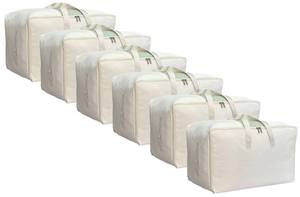lot 1204 image: DoYiKe Soft Large Canvas Comforter Storage Bags with Four Carrying Handles and Clear Window, Closet Organizer for Clothing, Blankets Sheets Pillows and Bedding, 80L, 6 Pack, Beige - Retail $57