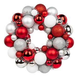 lot 1208 image: Christmas Ball Wreath 13 Xmas Wreaths Ornaments Glitter Thicken Shatterproof Garland Decoration for Door Wall Mantel Holiday Party Decor, Red & White & Silver - Retail $37