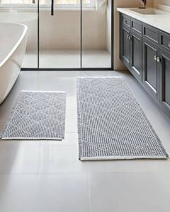 lot 1211 image: Furicher Waffle Bath Mat Set, Non Slip Bathroom Rugs Sets 2 Piece, Ultra Absorbent Long Bath Rug Runner for Bathroom Decor, Machine Washable Boho Mats, Grey & White, 20�47 Plus 18�30 - Retail $40