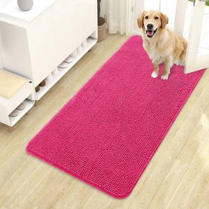 lot 1215 image: OLANLY Dog Door Mat for Muddy Paws 44x24, Absorbs Moisture and Dirt, Absorbent Non-Slip Washable Doormat, Quick Dry Chenille Mud Mat for Dogs, Entry Indoor Entryway Carpet for Inside Floor, Hot Pink - Retail $46