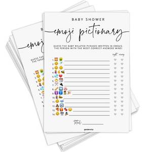 lot 1236 image: Baby Shower Emoji Pictionary Game, Baby Shower Games for Boy or Girl, 50 Cards, Minimalist - Retail $13