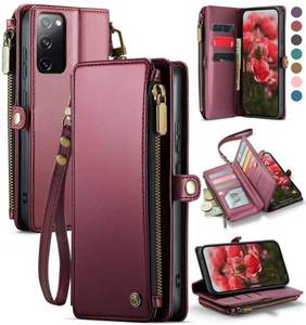 lot 1243 image: Defencase Compatible with Samsung Galaxy S20 FE 5G Case Wallet with RFID Blocking Card Holder for Women, PU Leather Magnetic Snap Flip Zipper Strap Wallet Phone Case Fit for Galaxy S20 FE 5G, Wine Red - Retail $25