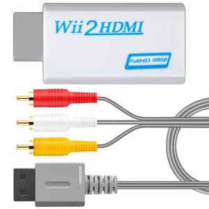 lot 1251 image: DTianSir Wii HDMI Adapter with AV Cable,Wii to HDMI Converter 1080P with 3.5mm Audio Jack,Compatible with All Nintendo Wii Display Modes - Retail $12