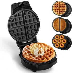 lot 1255 image: Mini Waffles Maker with 6 Removable Plates, 3 in 1 Small Waffle Maker Mini- Waffle, Pancake, Donut, 6 Non Stick Waffle Iron for Kids and Families, Black - Retail $34