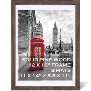 lot 1268 image: Tiblue 12x16 Rustic Picture Frames Solid Wood Display Pictures 11x14 or 8.5x11 Diplomas with Mat or 12x16 without Mat, Farmhouse Distressed Wooden Picture Frame for Wall or Table Top Display, Walnut - Retail $22