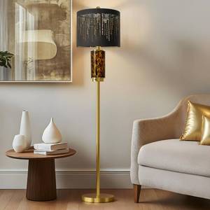 lot 1278 image: Oneach 63.75 Floor Lamp for Living Room, Modern Gold Lamp with LED Leopard Glass Night Light, Vintage Standing Lamp, Black Lampshade, Unique Luxury Tall Lamp for Bedroom Home Office(Bulb Included) - Retail $50