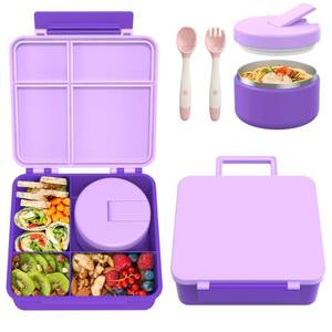 lot 1279 image: MISSING THERMOSPawtong Bento Lunch Box with 8oz Soup Thermo, Kids Leakproof Lunch Food Containers with 4 Compartment, Kids Thermo Insulated Hot Food Jar for School, Trvael (Purple) - Retail $26