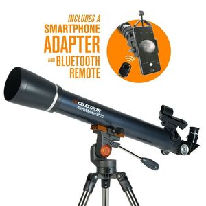 lot 3917 image: Celestron AstroMaster 70AZ LT Refractor Telescope Kit with Smartphone Adapter and Bluetooth Remote