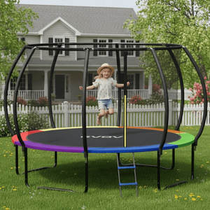 lot 3925 image: GVDV Outdoor Trampoline, 10 Backyard Recreational Trampoline with Enclosure for Kids & Adults