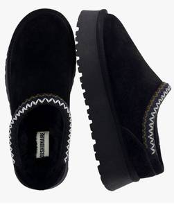 lot 4456 image: CUSHIONAIRE Kabuki Platform Boots Genuine Suede Fuzzy Mule Slippers for Women with Memory Foam  IndoorOutdoor Womens Slippers  Wide Widths Available SIZE 7