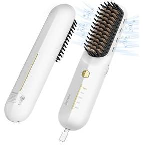 lot 4460 image: Hair Straightener Brush, Portable Cordless Straightening Brush for Travel, Negative Ionic, Rechargeable, Gifts for Women, White