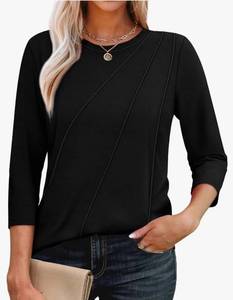lot 4478 image: OFEEFAN 34 Length Sleeve Womens Tops Dressy Casual Round Neck Loose Fit Casual Eyelet Shirts SIZE XL