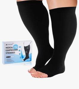lot 4484 image: Plus Compression Socks Wide Calf for Women and Men, 2 Pairs 20-30mmhg Knee High Large Support Stockings SIZE 7XL