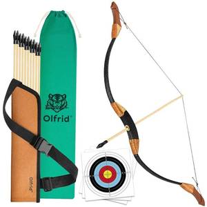 lot 4487 image: OLFRID WOODEN BOW AND ARROW w QUIVER set 3 PACK ARROWS wood youth archery hunting toy
