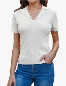 lot 4489 image: GRACE KARIN Womens 2025 Summer Short Sleeve Sweater V Neck Knitted Polo Shirt Lightweight Collared Pullover Sweater SIZE M