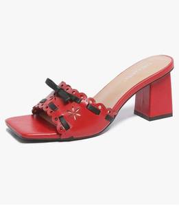 lot 4493 image: Womens Heeled Sandals Open Toe Mules Glossy Chunky Heels Casual Dress Shoes SIZE 9.5