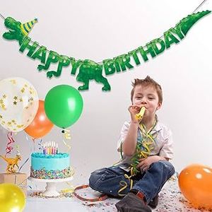 lot 4496 image: WERNNSAI Dinosaur Party Decorations - 65 Pcs Watercolor Dino Theme Birthday Party Happy Birthday Banner Dinosaur Hanging Swirl Dino Party Balloons Supplies Set for Kids Boys