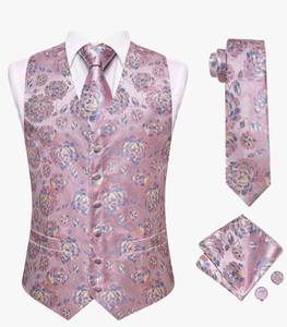 lot 4500 image: Hi-Tie 5PCS Mens Silk Suit Vests and Tie Lapel Pin Set Paisley Floral Waistcoat Necktie God Tie Clip Set Wedding Party