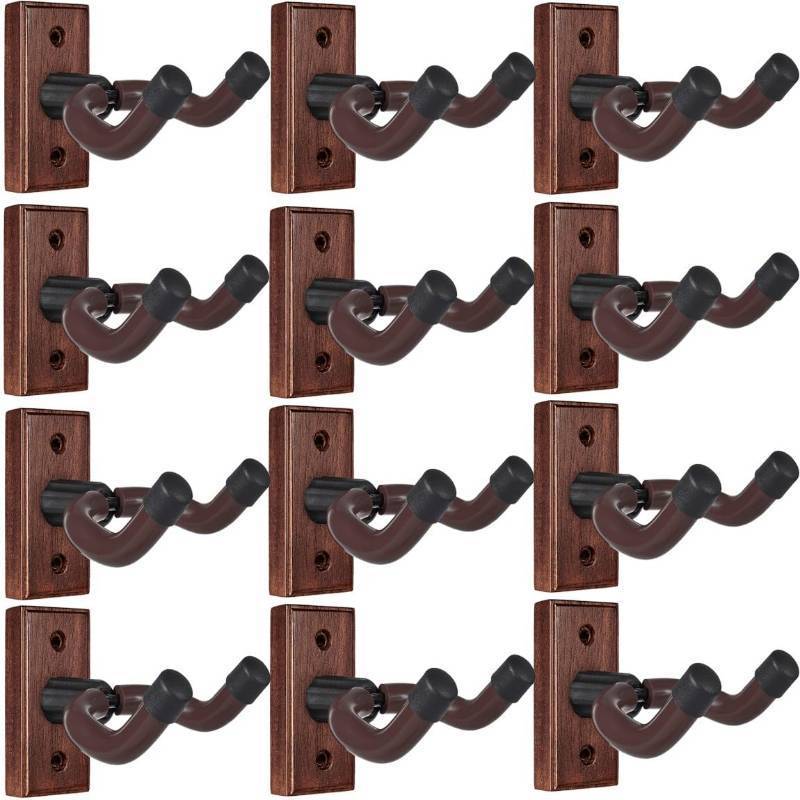 lot 7037 image: Sound harbor Guitar Wall Mount 12 Pack Bulk Wood Guitar Hanger Mount Hook Stand Wall for Acoustic, Electric Guitar, Bass
