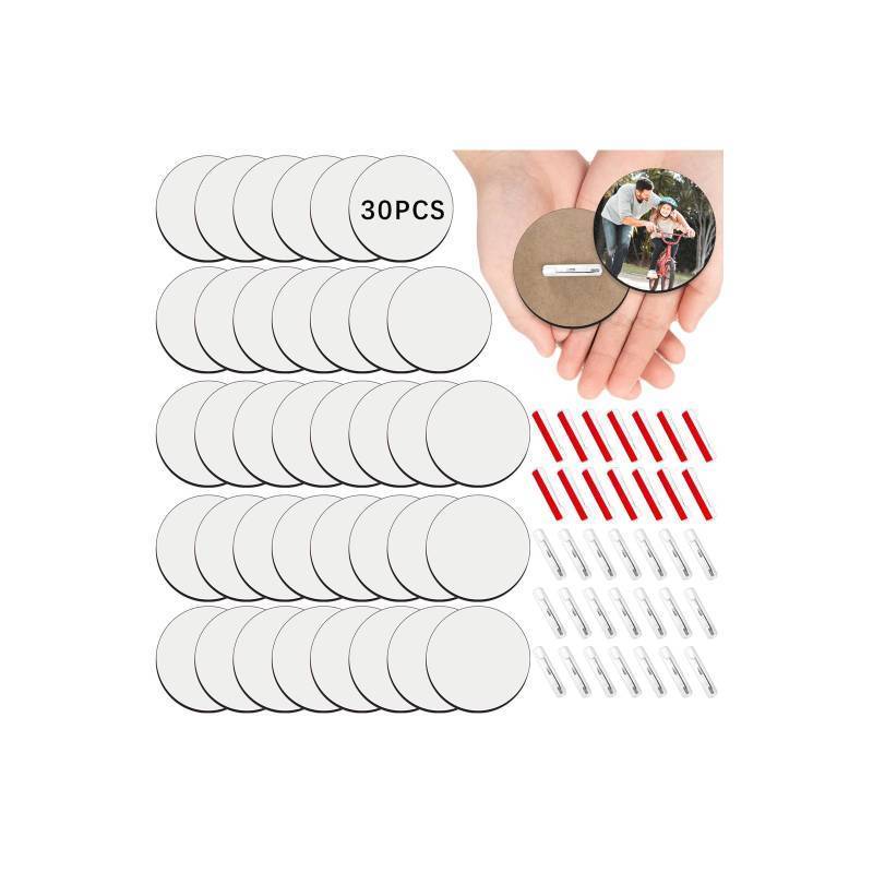 lot 7577 image: 30Pcs Sublimation Buttons Blanks with Pins 3 inch MDF Buttons Pins Sublimation Blanks Christmas for School Projects Sublimation Name Tags Blanks DIY Crafts